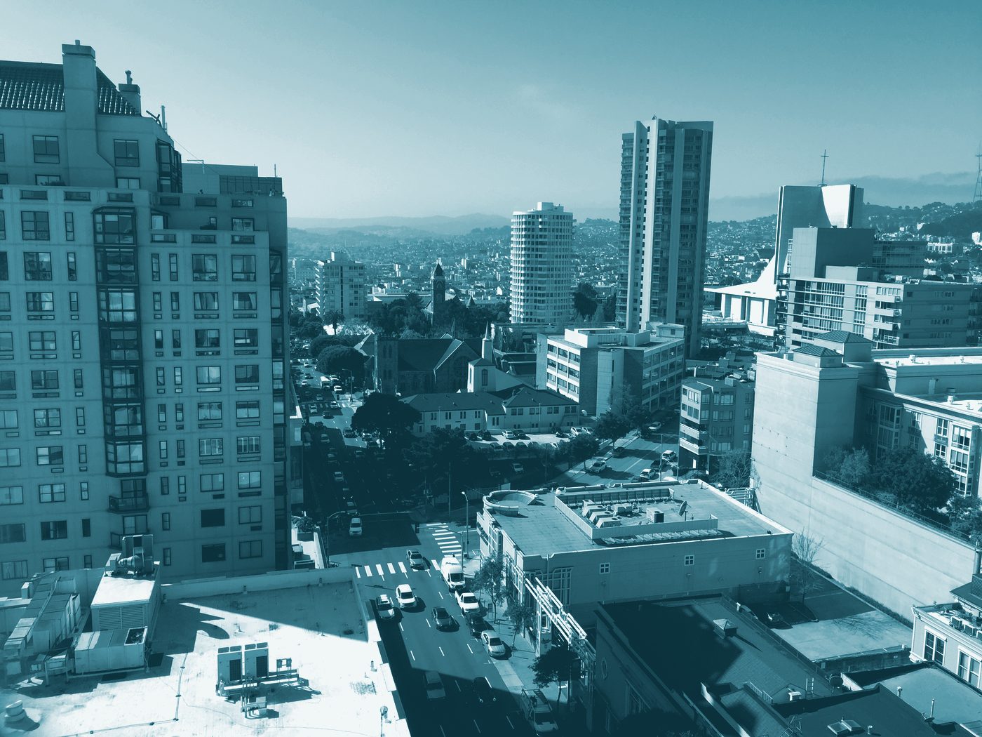 A rooftop with mechanical equipment